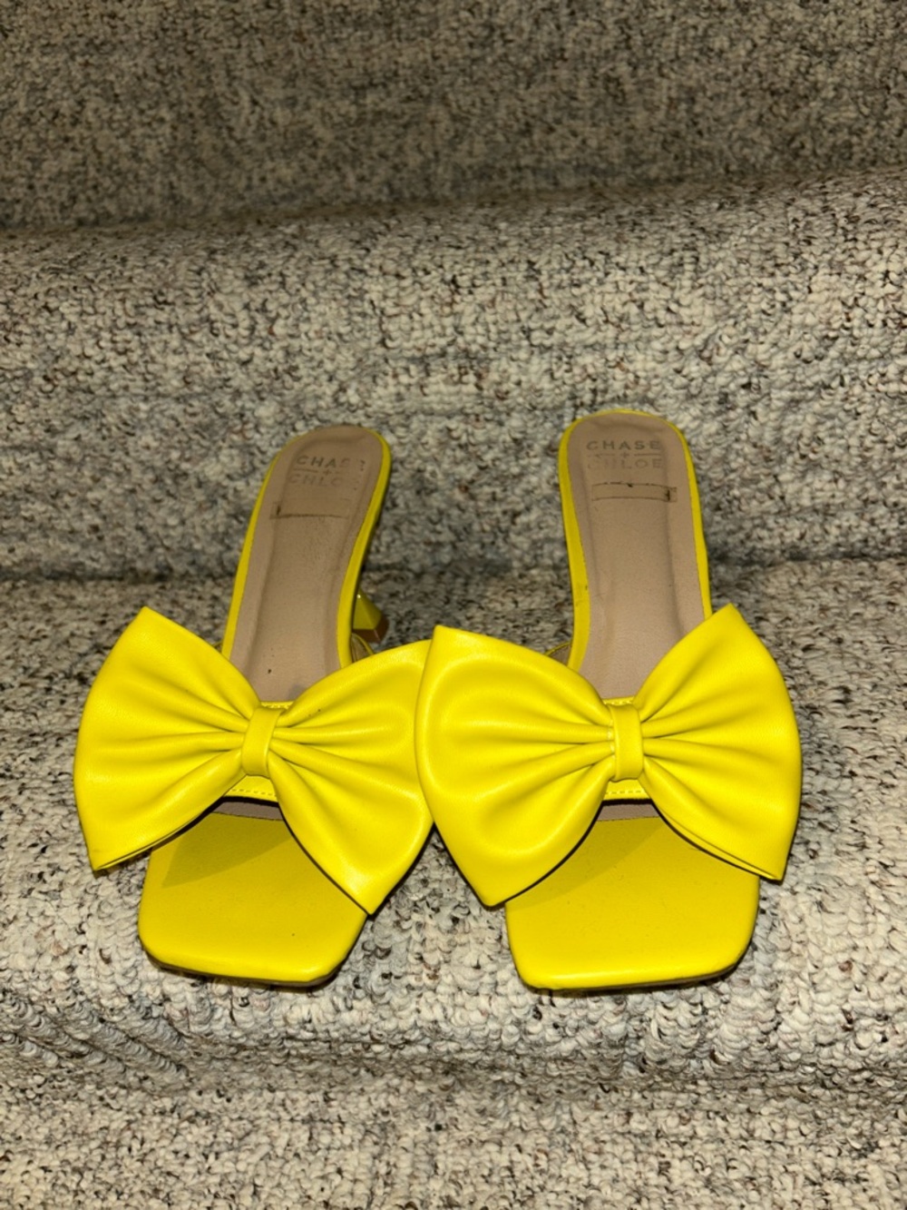Chase + Chloe Bright Yellow Bow Slide Mules